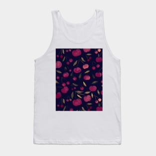 Watercolor sour cherries pattern - burgundy and black Tank Top